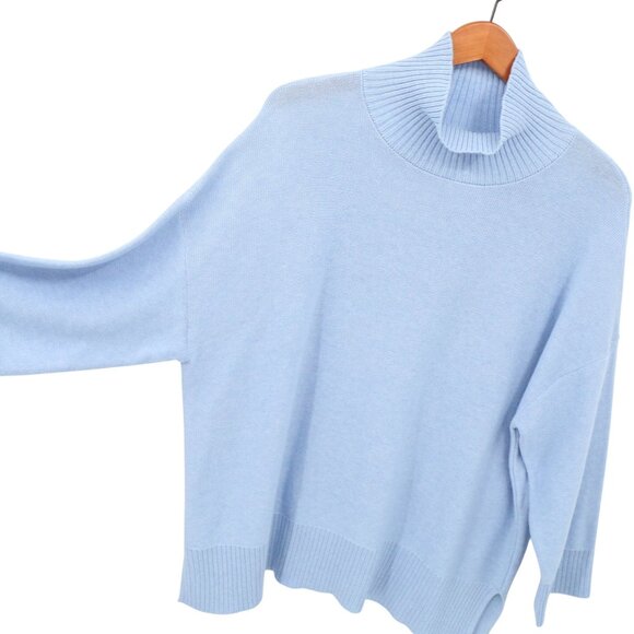 Alashan Chilly Night Slouchy Cotton Cashmere Blue Mock Neck Pullover Sweater O/S - Picture 3 of 5